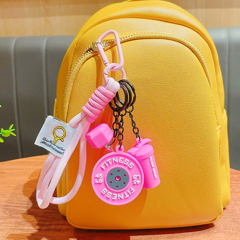Fitness Series Detachable Barbell Plates Keychain with Simulation Dumbbells And Water Cup Keyring Creative Detachable Pendant