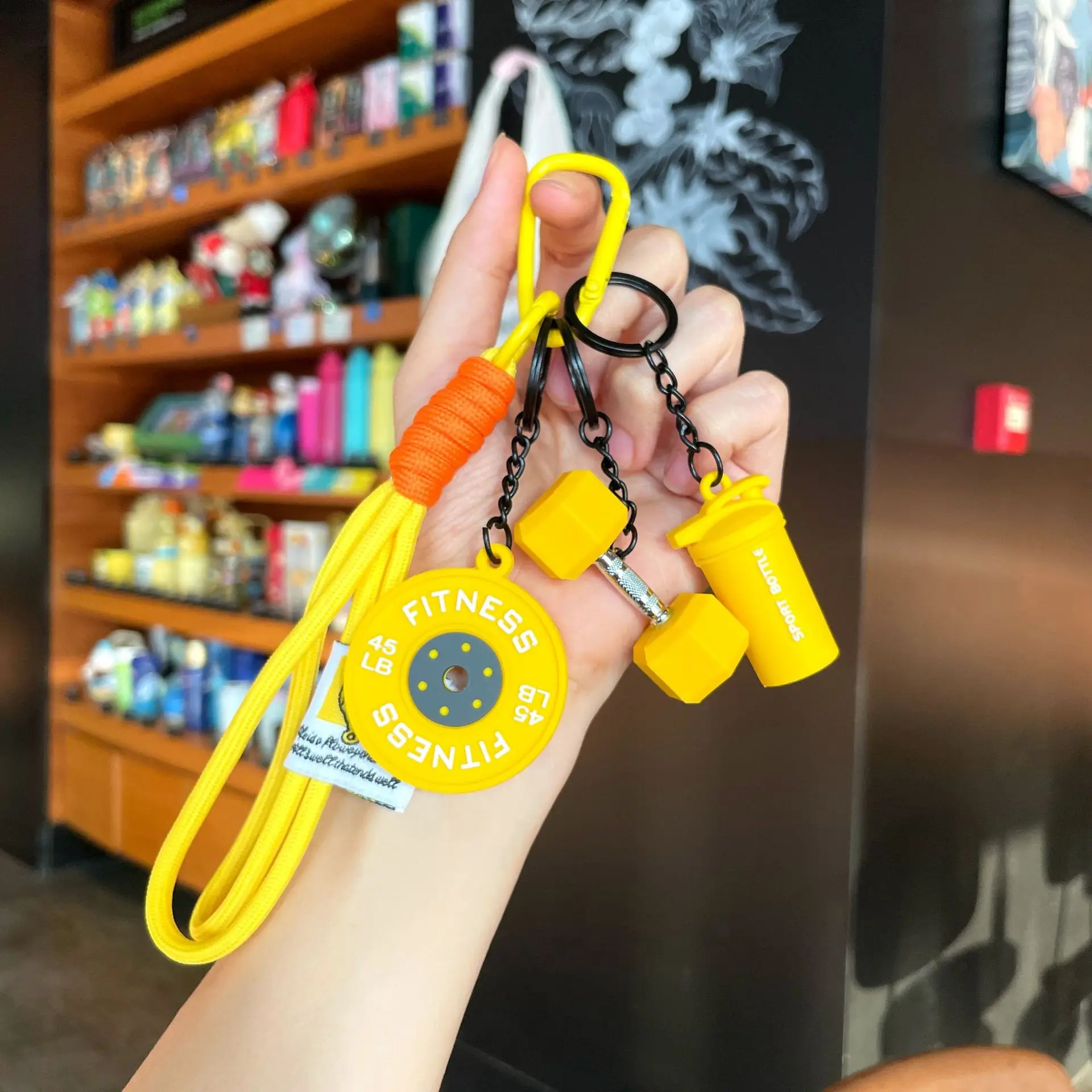 Fitness Series Detachable Barbell Plates Keychain with Simulation Dumbbells And Water Cup Keyring Creative Detachable Pendant