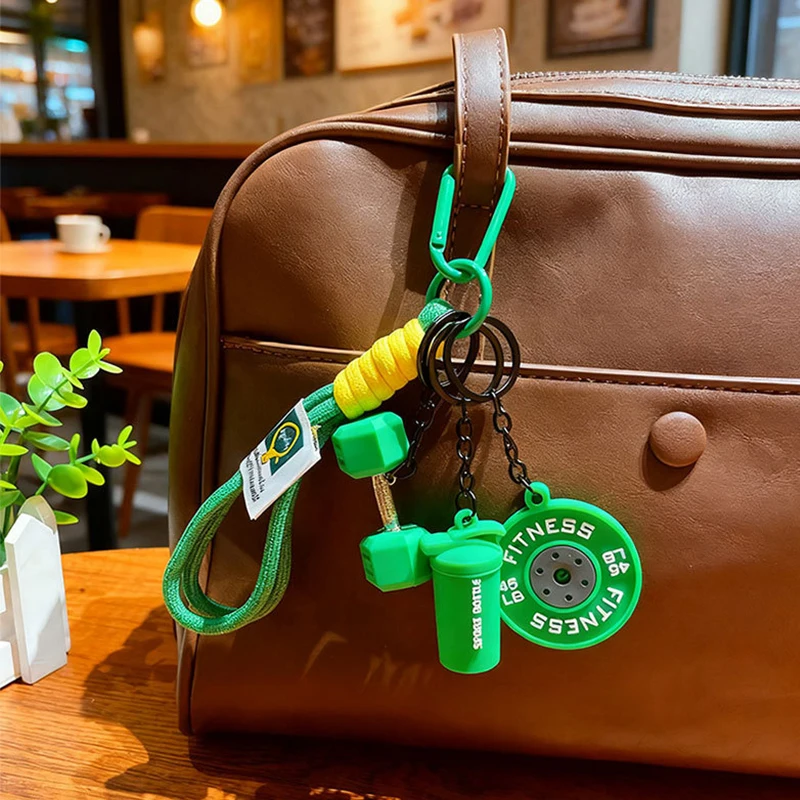 Fitness Series Detachable Barbell Plates Keychain with Simulation Dumbbells And Water Cup Keyring Creative Detachable Pendant