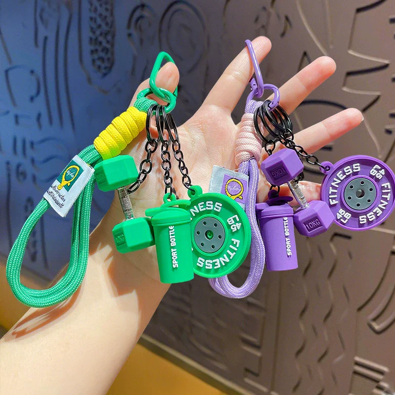 Fitness Series Detachable Barbell Plates Keychain with Simulation Dumbbells And Water Cup Keyring Creative Detachable Pendant