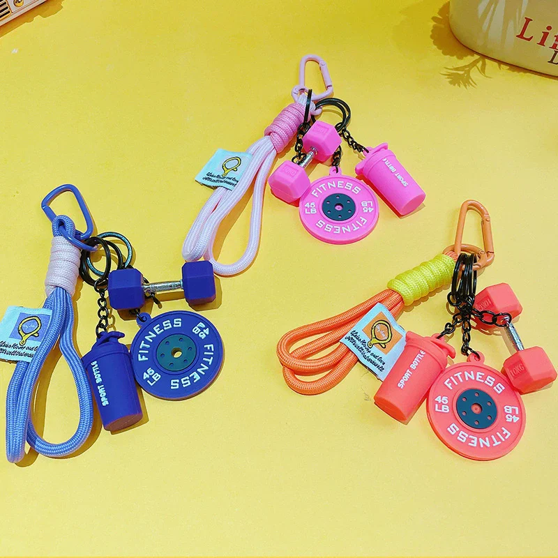 Fitness Series Detachable Barbell Plates Keychain with Simulation Dumbbells And Water Cup Keyring Creative Detachable Pendant