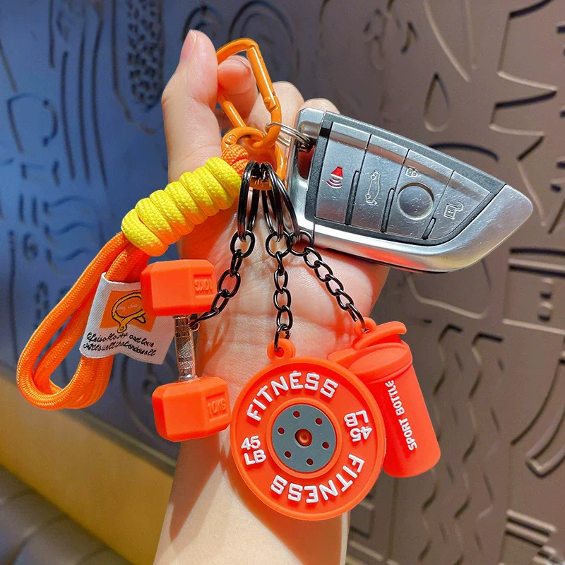 Fitness Series Detachable Barbell Plates Keychain with Simulation Dumbbells And Water Cup Keyring Creative Detachable Pendant