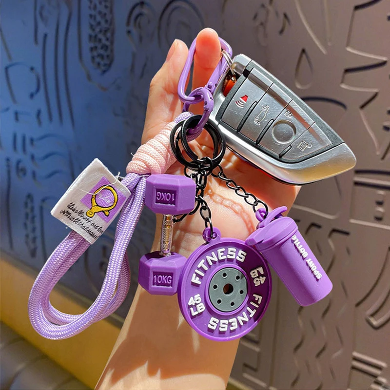 Fitness Series Detachable Barbell Plates Keychain with Simulation Dumbbells And Water Cup Keyring Creative Detachable Pendant
