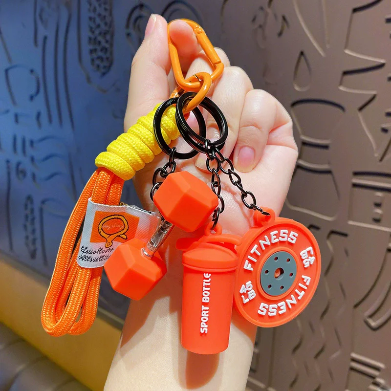 Fitness Series Detachable Barbell Plates Keychain with Simulation Dumbbells And Water Cup Keyring Creative Detachable Pendant