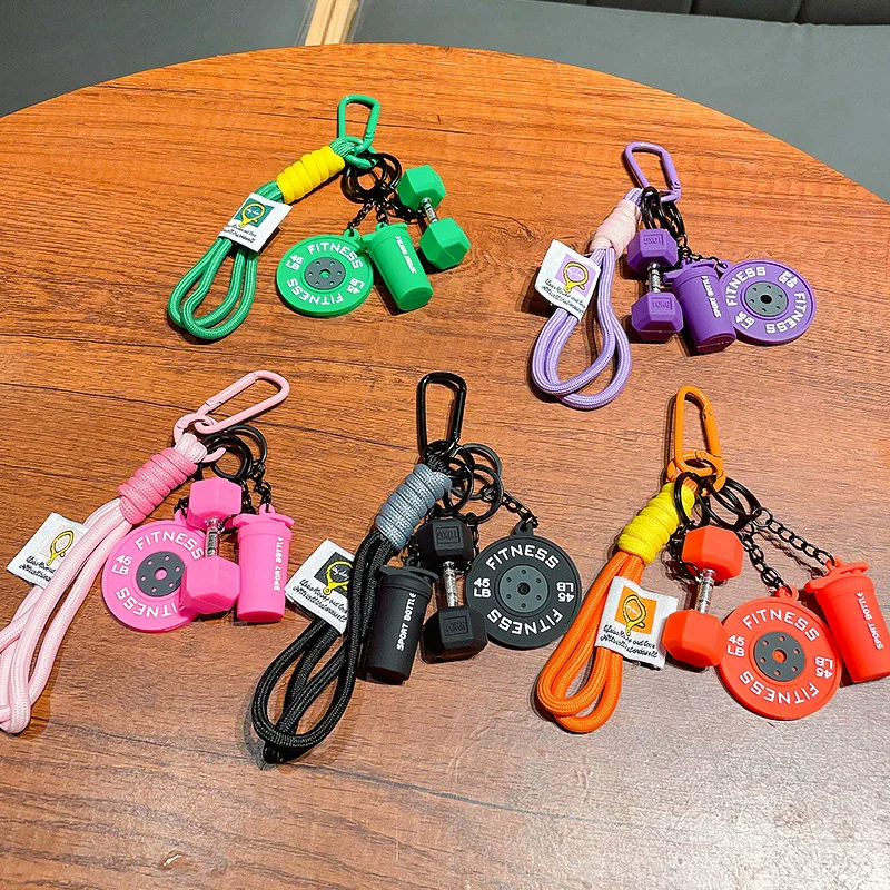 Fitness Series Detachable Barbell Plates Keychain with Simulation Dumbbells And Water Cup Keyring Creative Detachable Pendant