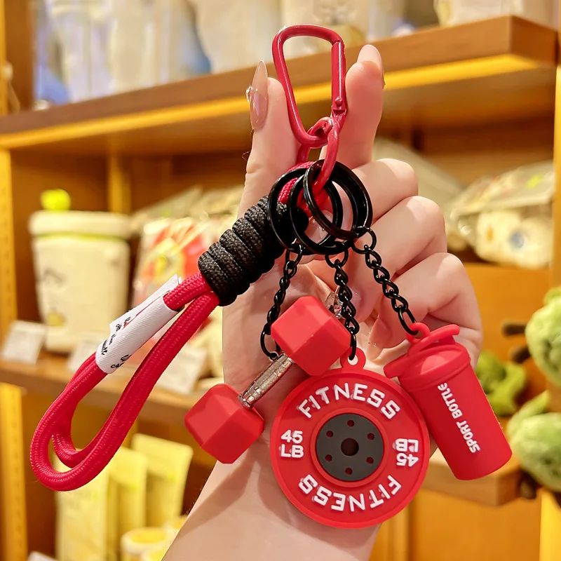 Fitness Series Detachable Barbell Plates Keychain with Simulation Dumbbells And Water Cup Keyring Creative Detachable Pendant