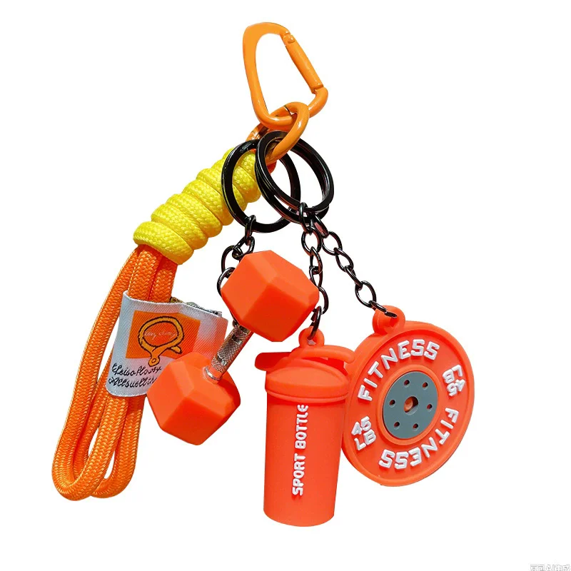 Fitness Series Detachable Barbell Plates Keychain with Simulation Dumbbells And Water Cup Keyring Creative Detachable Pendant