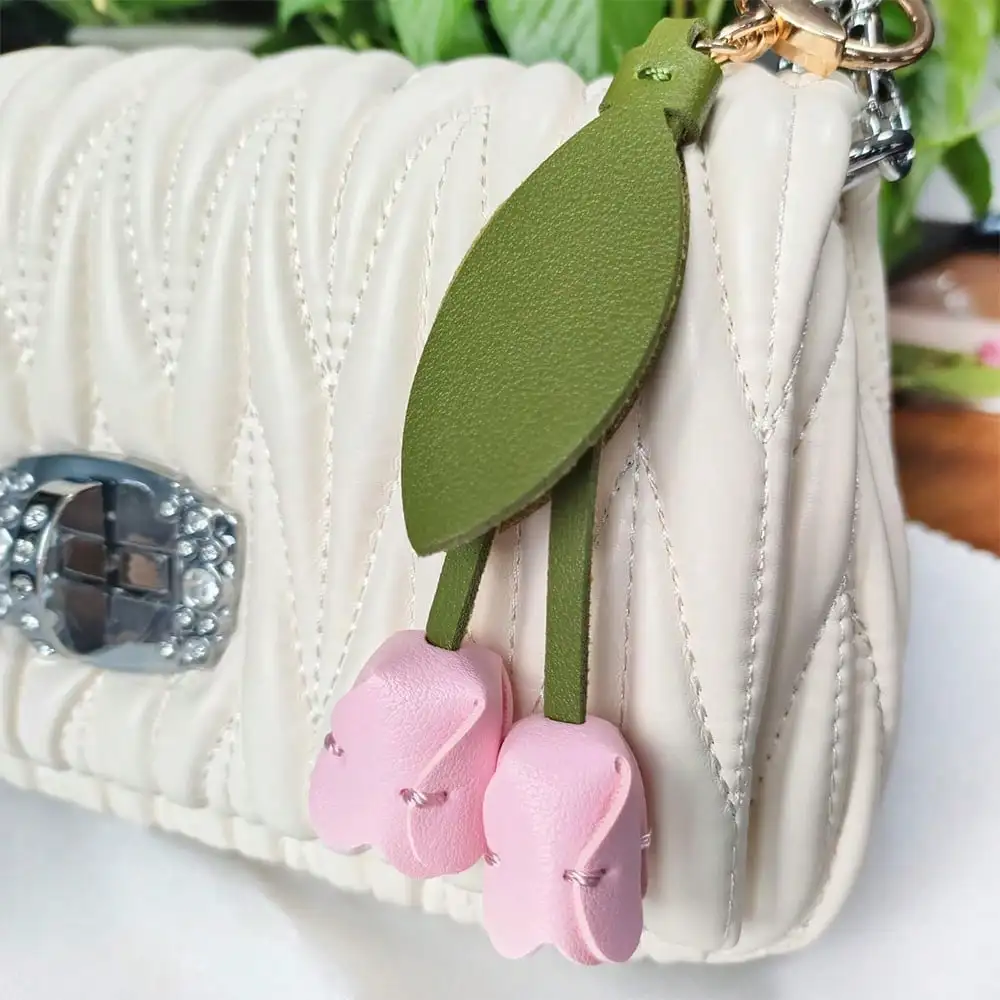 Fashion Tulip Bag Decoration PU Leather Leaf Flower Key Chain, Fashion Cute Charm Creative Bag Pendant For Family/Friends Gift