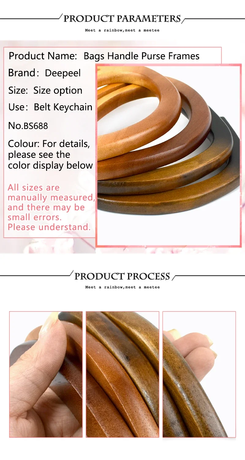 Deepeel 2/4Pcs 12-18cm Natural Wooden Handbag Handle D-ring Frame Handles for Purse Woven Bag DIY Luggage Crafts Accessories