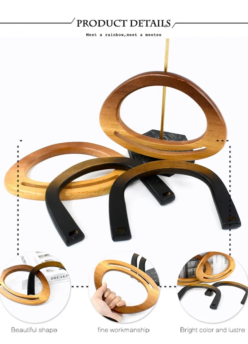 Deepeel 2/4Pcs 12-18cm Natural Wooden Handbag Handle D-ring Frame Handles for Purse Woven Bag DIY Luggage Crafts Accessories