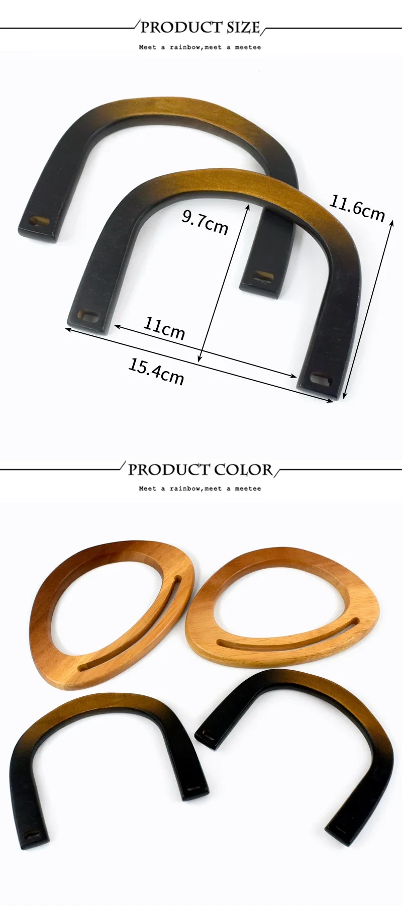 Deepeel 2/4Pcs 12-18cm Natural Wooden Handbag Handle D-ring Frame Handles for Purse Woven Bag DIY Luggage Crafts Accessories