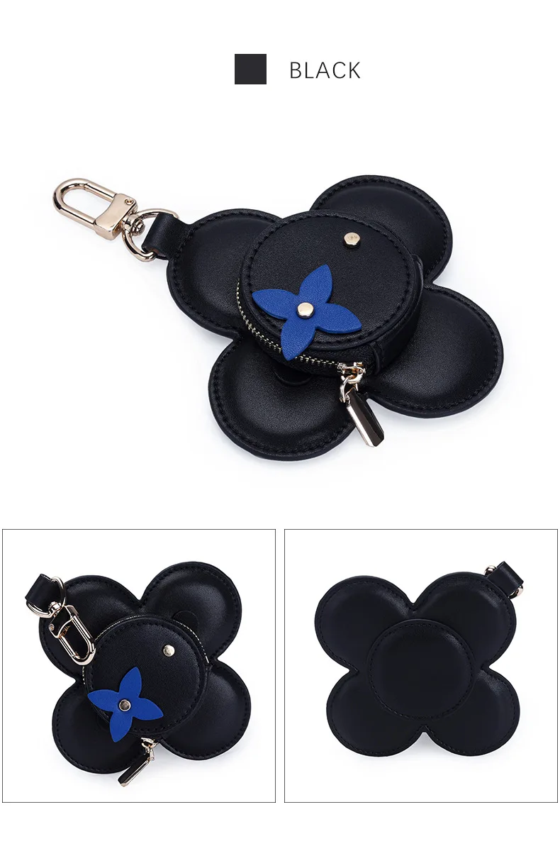 Flower Leather Coin Purse | Genuine Leather Bag Charm Keychain | Handmade Zippered Pouch with Grommet Eyes for Women Gift