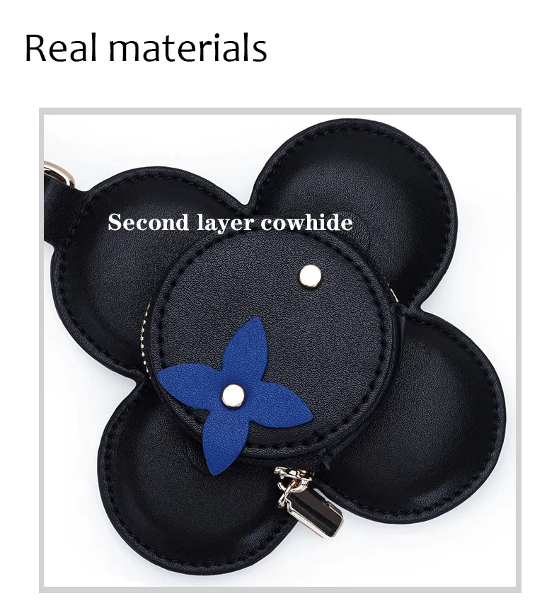 Flower Leather Coin Purse | Genuine Leather Bag Charm Keychain | Handmade Zippered Pouch with Grommet Eyes for Women Gift