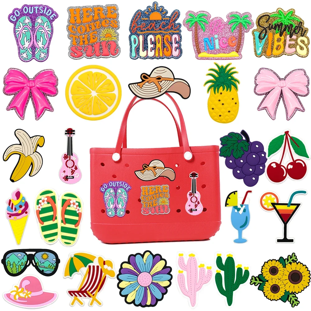 1PCS Summer Style Fruit Plant Women‘s Bag Charms Cactus Shiny Bow Fashion Handbag Decorations Beach Tote Bag Accessories