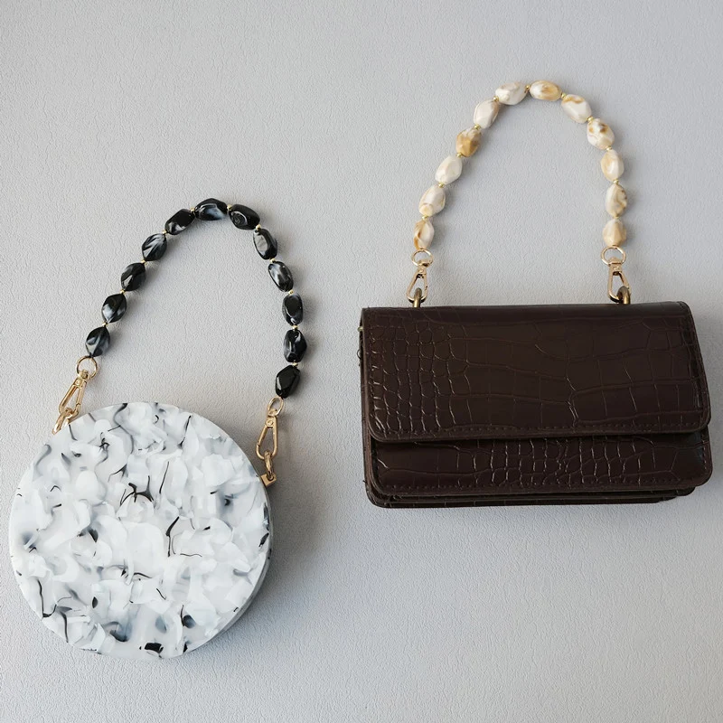 New Fashion Woman Bag Accessory Detachable Solid Beaded Chains White Acrylic Luxury Strap Women Handbag Shoulder Handle Chain