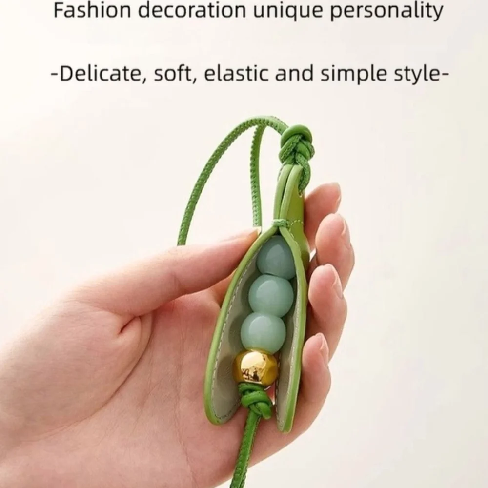 Fashion High-End Pea Pendant Handmade Green Pea Keychain Leather All-match Style Pea Bag Charm Trendy Accessory