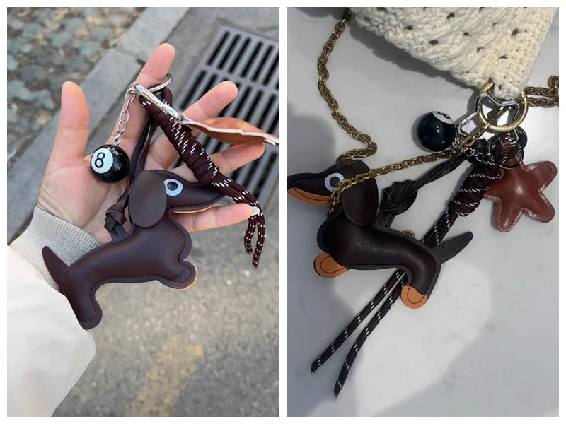 New Sausage Dog Bag Charm Keychain DIY Pendant, Sausage Dog Handbag Wallet Hanging Decorative , Keychain Accessories