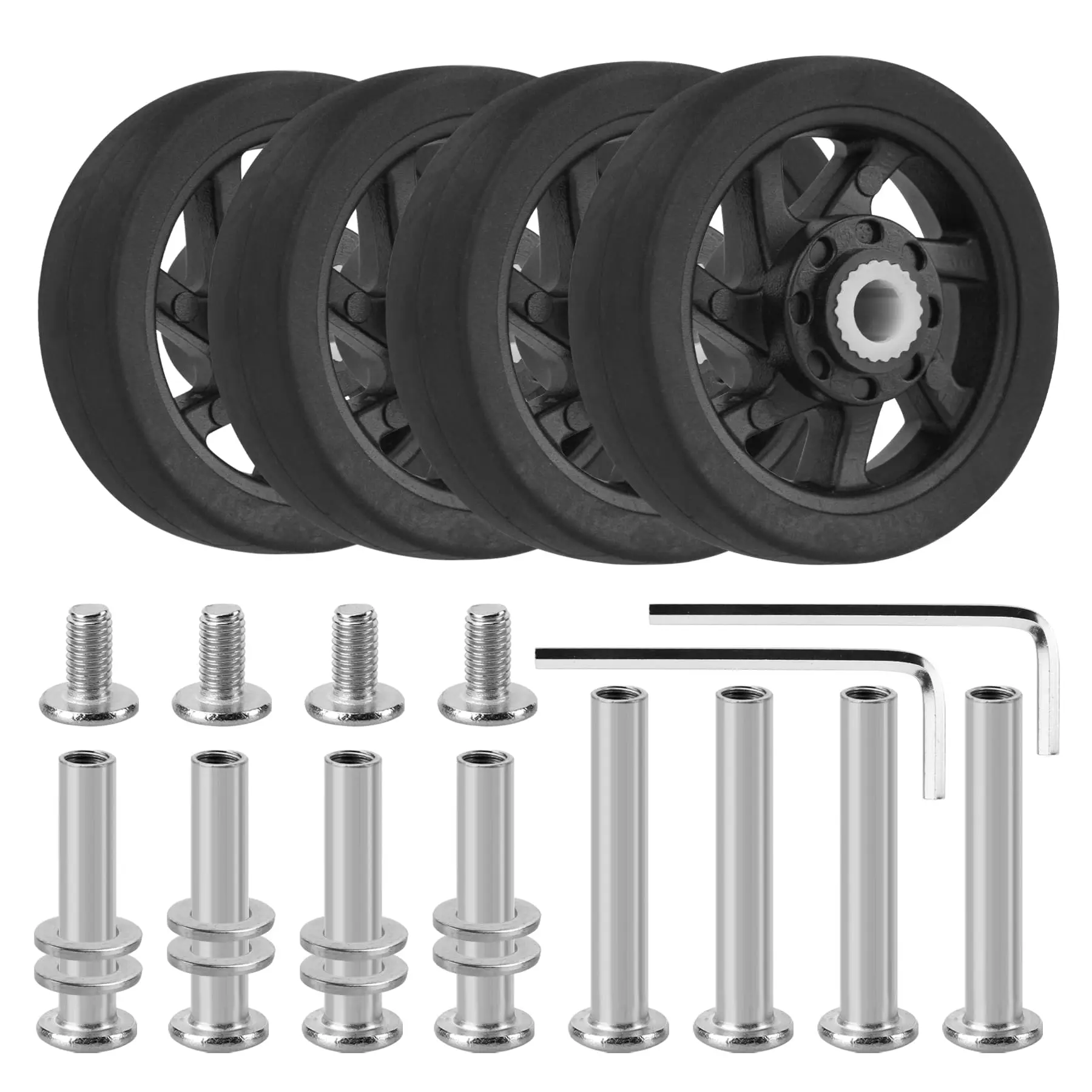 4Pcs Black Luggage Replacement Wheels W/H Screw Suitcase Repair Wheel Part Mute Travel Trolley Case Replacement 5cm Axles Caster