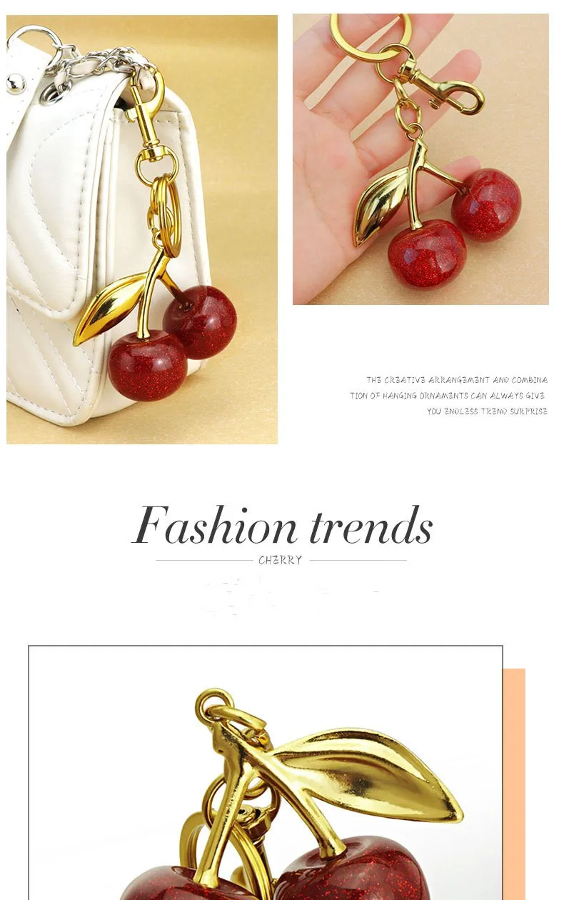 Crystal Cherry Pendants for Women Handbag Coach Bags Shoulder Bags Keychain Fashion Accessory