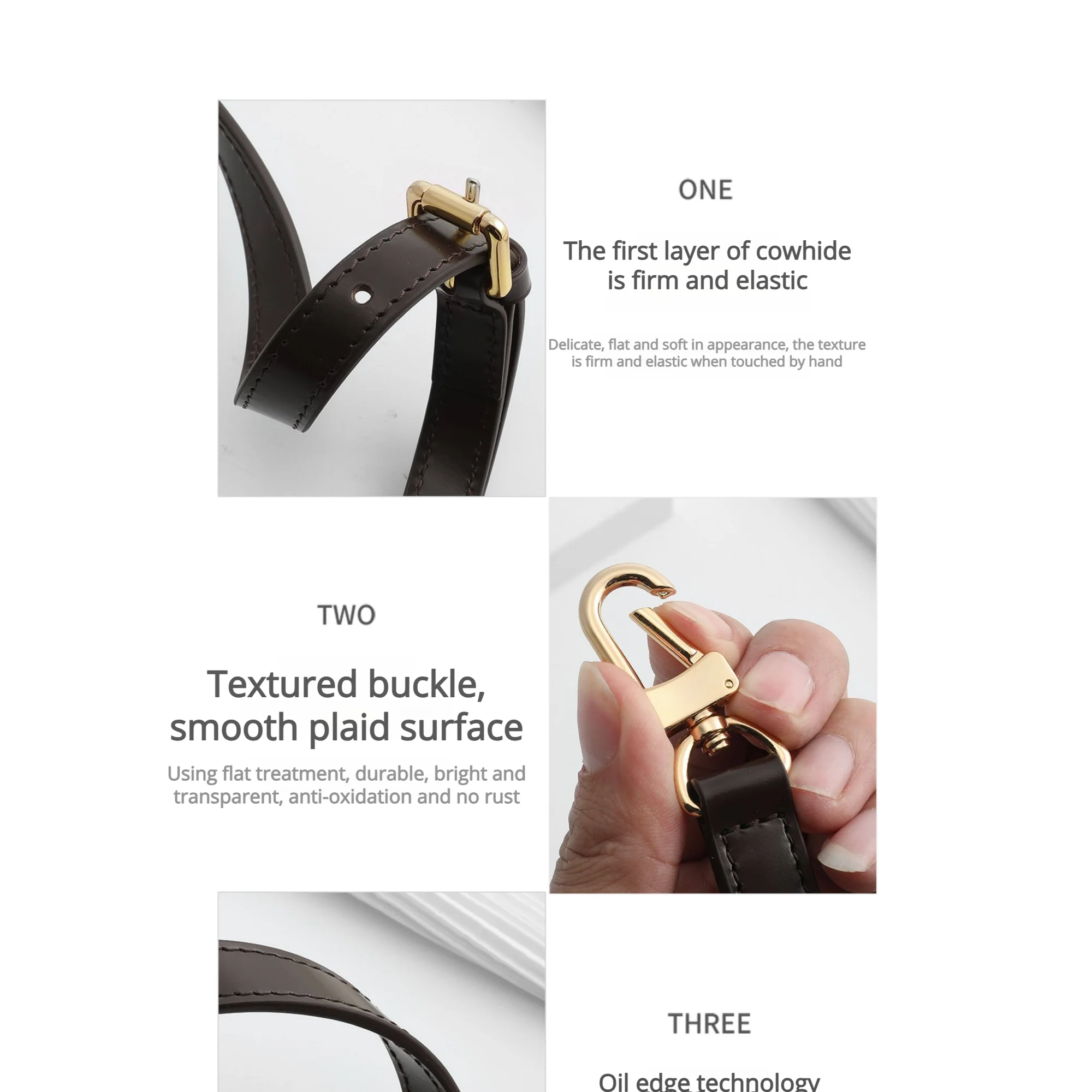 Checkerboard Shoulder Strap For Women Bag Durable Fashion Top Layer Cowhide Leather Crossbody Bag Strap Bag Accessories