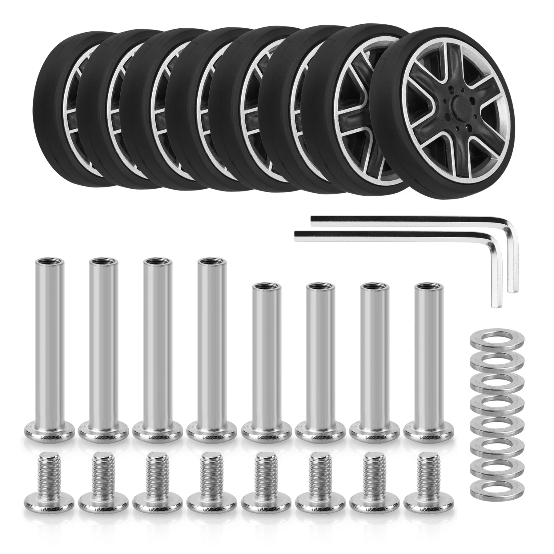 8Pcs Black Luggage Wheel Replacement with Screw Travel Luggage Wheels Replacement Suitcase Parts 55mm Axles Caster Wheel Repair