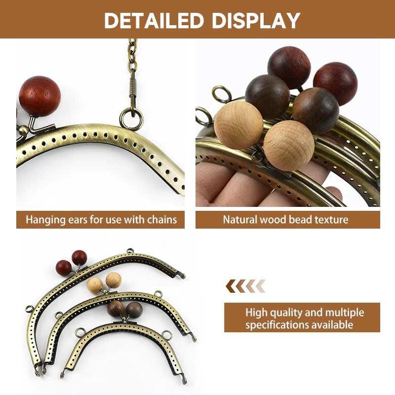 1/2/5Pcs Metal Wood Bead Purse Frame 12.5/16.5/20.5cm Wallet Kiss Clasp Bag Handle DIY Handmade Leather Craft Sewing Accessories