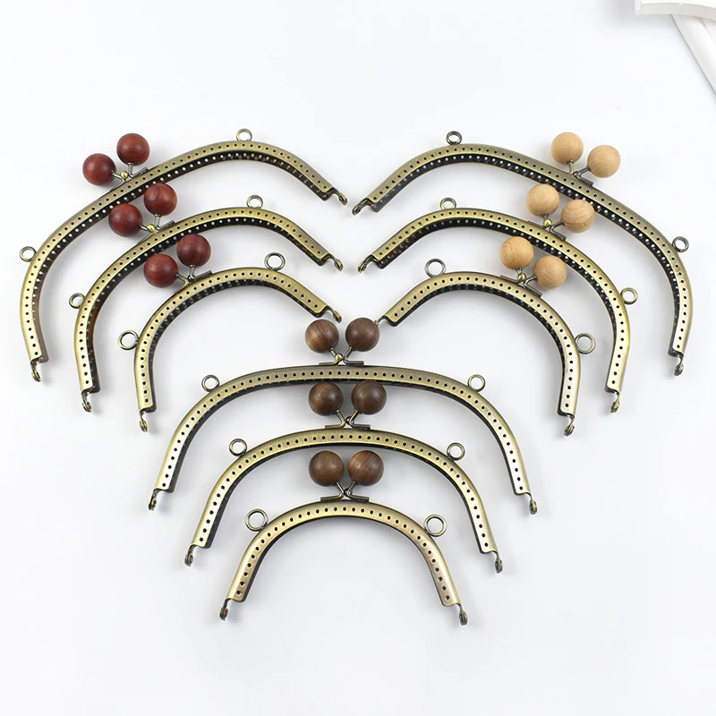 1/2/5Pcs Metal Wood Bead Purse Frame 12.5/16.5/20.5cm Wallet Kiss Clasp Bag Handle DIY Handmade Leather Craft Sewing Accessories