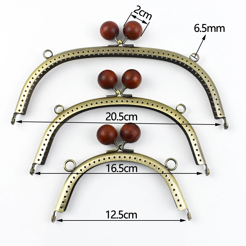 1/2/5Pcs Metal Wood Bead Purse Frame 12.5/16.5/20.5cm Wallet Kiss Clasp Bag Handle DIY Handmade Leather Craft Sewing Accessories