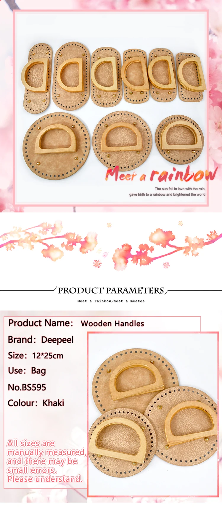1Set Deepeel New Wooden Handles with Leather Bag Bottom Handmade Material Woven-bag Handbags Knit Bags DIY Sewing Accessories