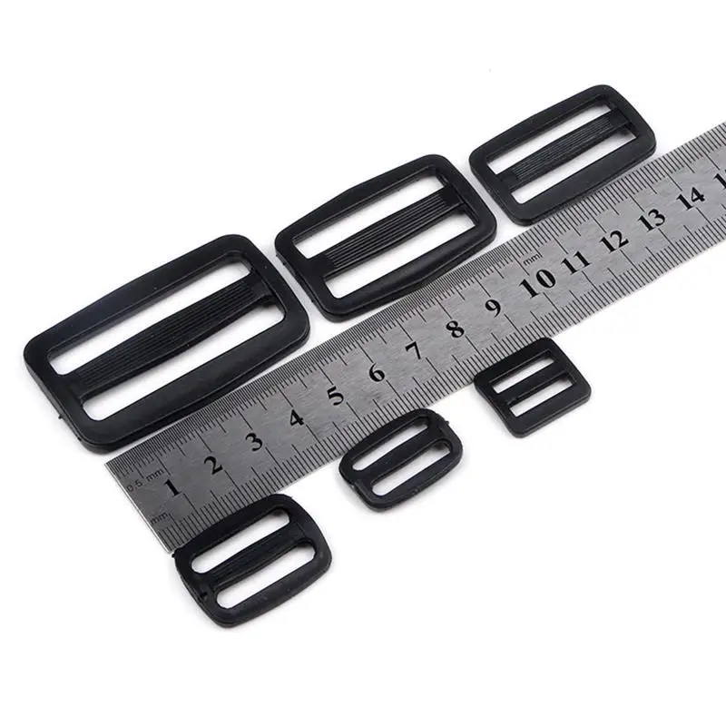 5PCS Curve Tri-Glide Slider Sliplock Buckle Adjustable Plastic Black For Bag Straps Webbing Size 15mm 20mm 25mm 32mm 38mm 50mm
