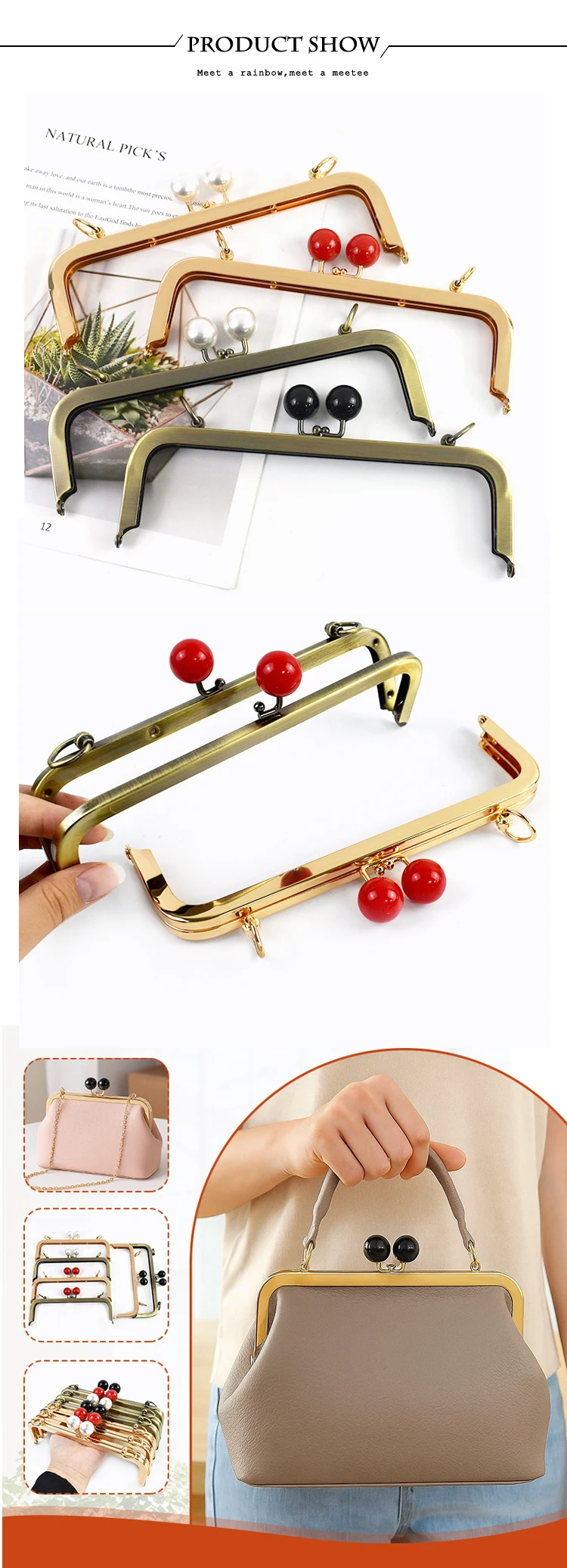 1/2Pcs Deepeel Purse Frame Kiss Clasp 20.5cm Metal Pearl Head Handles for Handbag DIY Sewing Brackets Screw Wallet Accessories