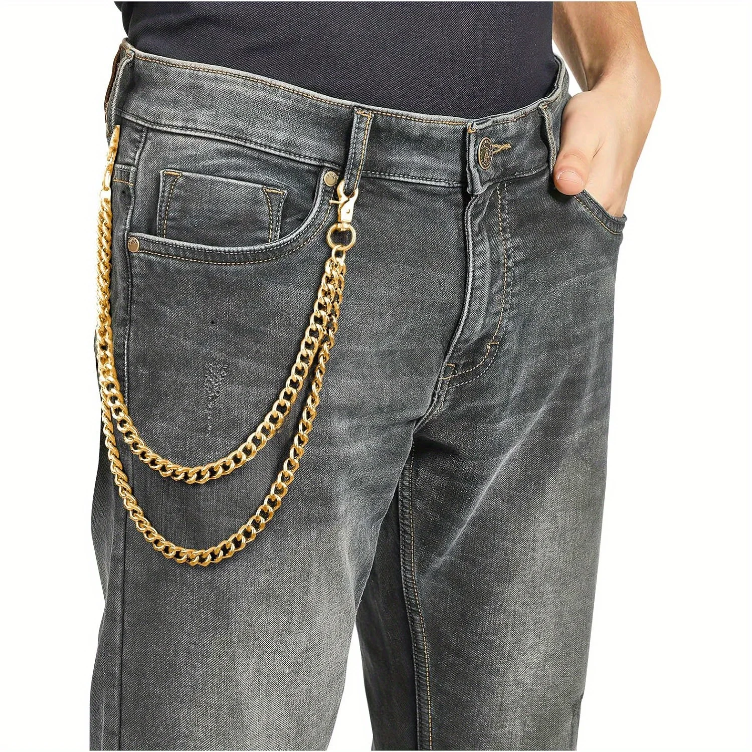 Punk Waist Chain Wallet Chain for Men Women Long Pocket Keychain with Lobster Clasps for Keys Jeans Pants Belt