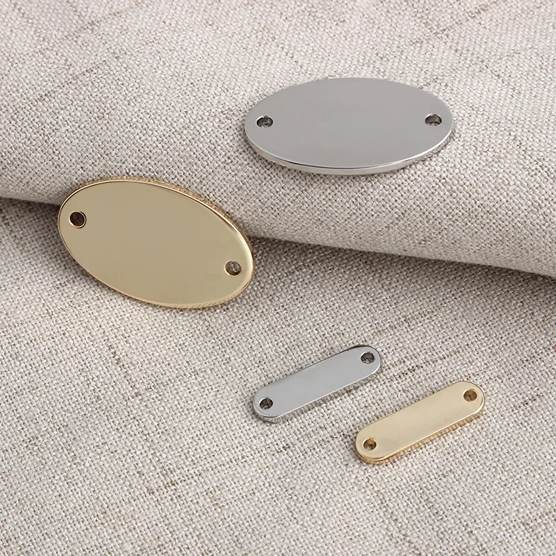 50-200PCS 20x6mm,30x19mm Oval Metal Double Holes Sewing Plate For DIY Pendant Bags Clothes Custom Brand Logo Tags Blank Label