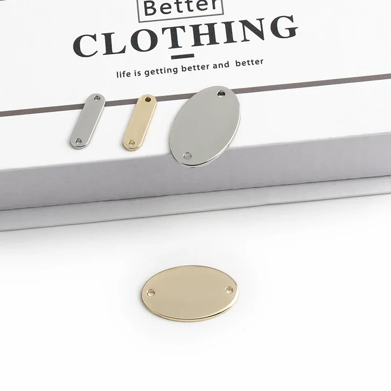 50-200PCS 20x6mm,30x19mm Oval Metal Double Holes Sewing Plate For DIY Pendant Bags Clothes Custom Brand Logo Tags Blank Label