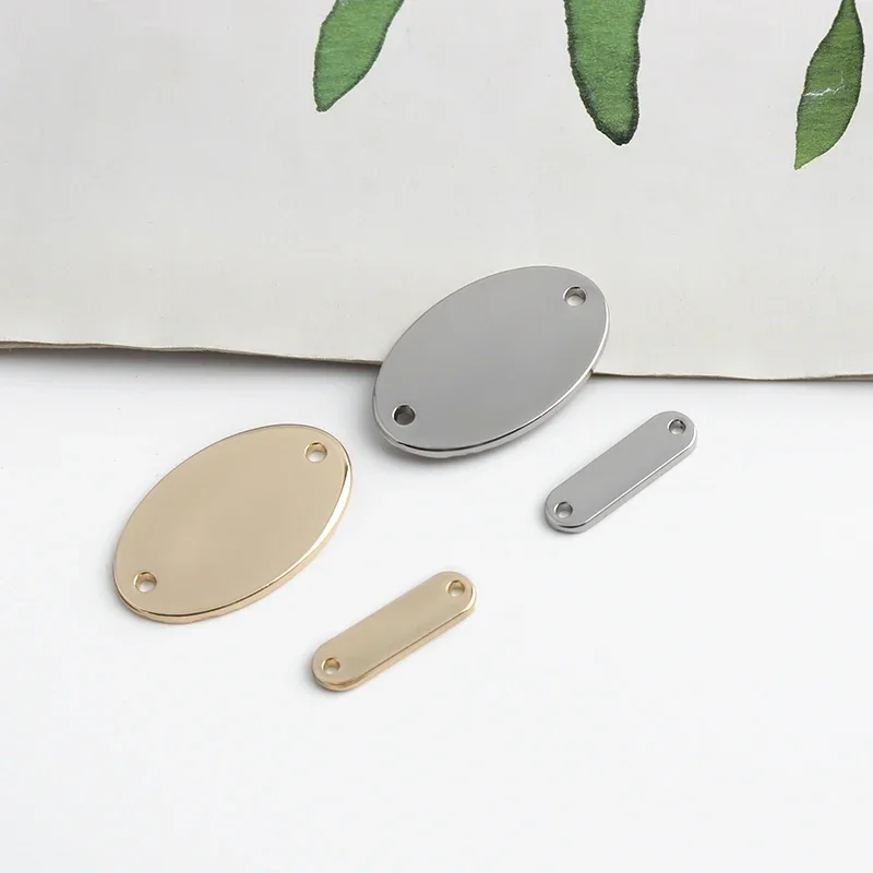 50-200PCS 20x6mm,30x19mm Oval Metal Double Holes Sewing Plate For DIY Pendant Bags Clothes Custom Brand Logo Tags Blank Label