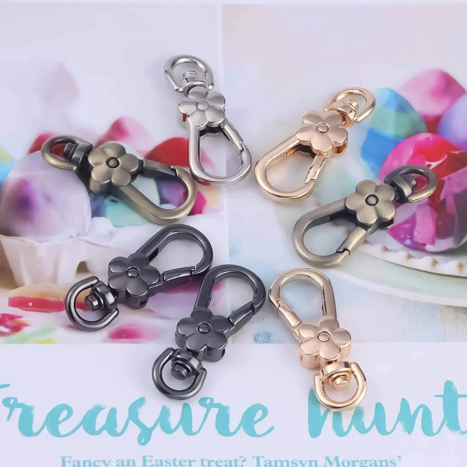 5pcs Handbags Clasps Handle Flower Lobster Metal Clasps Swivel Trigger Clips Snap Hooks Bag Key Rings Keychains Bag Accessories