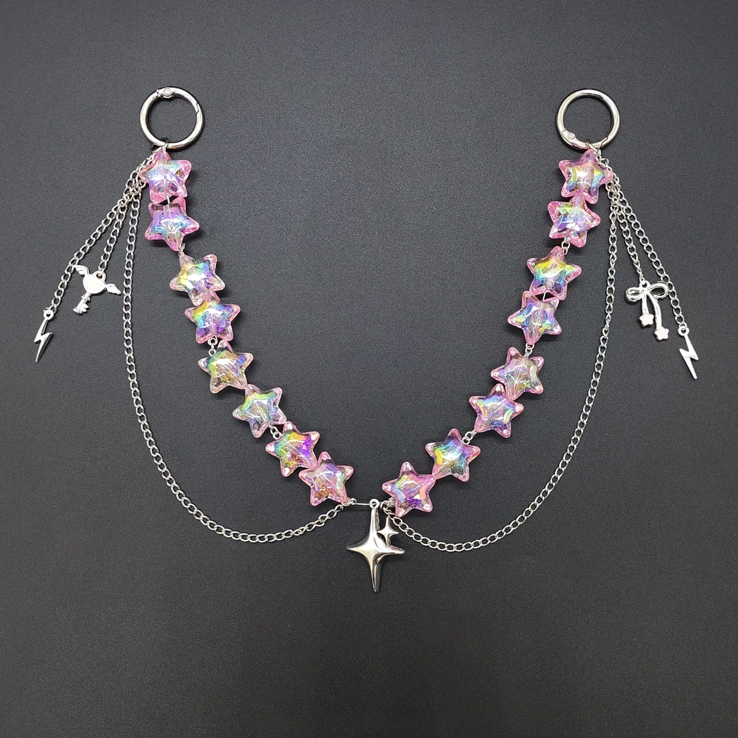 Iridescent Detachable ITA Bag Double Chain Star Heart Pendant DIY Bag Decorative Chain Pain Bag Charm Fashion Waist Chain