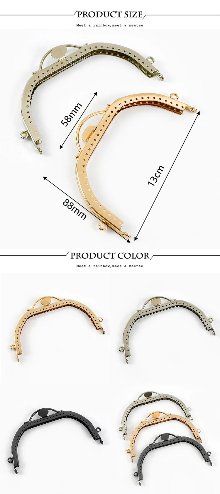 Meetee 1/2/4Pcs 13cm Metal Bag Handle Women's Purse Frame Kiss Clasp Handmade Sewing Brackets DIY Bags Handles Accessories