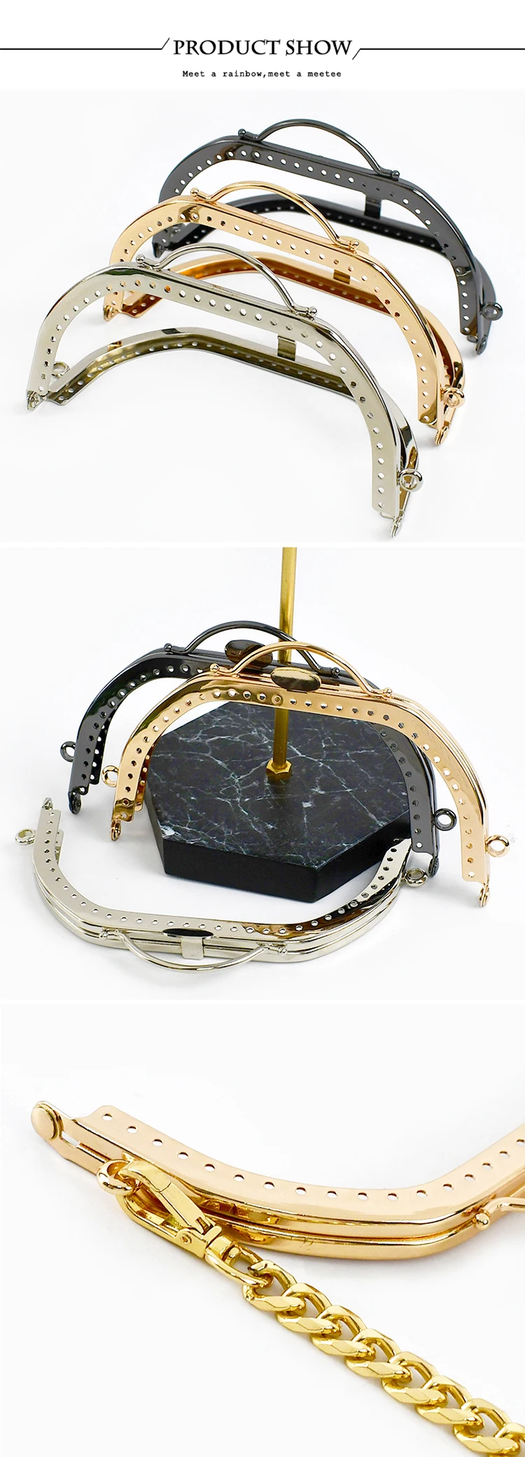Meetee 1/2/4Pcs 13cm Metal Bag Handle Women's Purse Frame Kiss Clasp Handmade Sewing Brackets DIY Bags Handles Accessories
