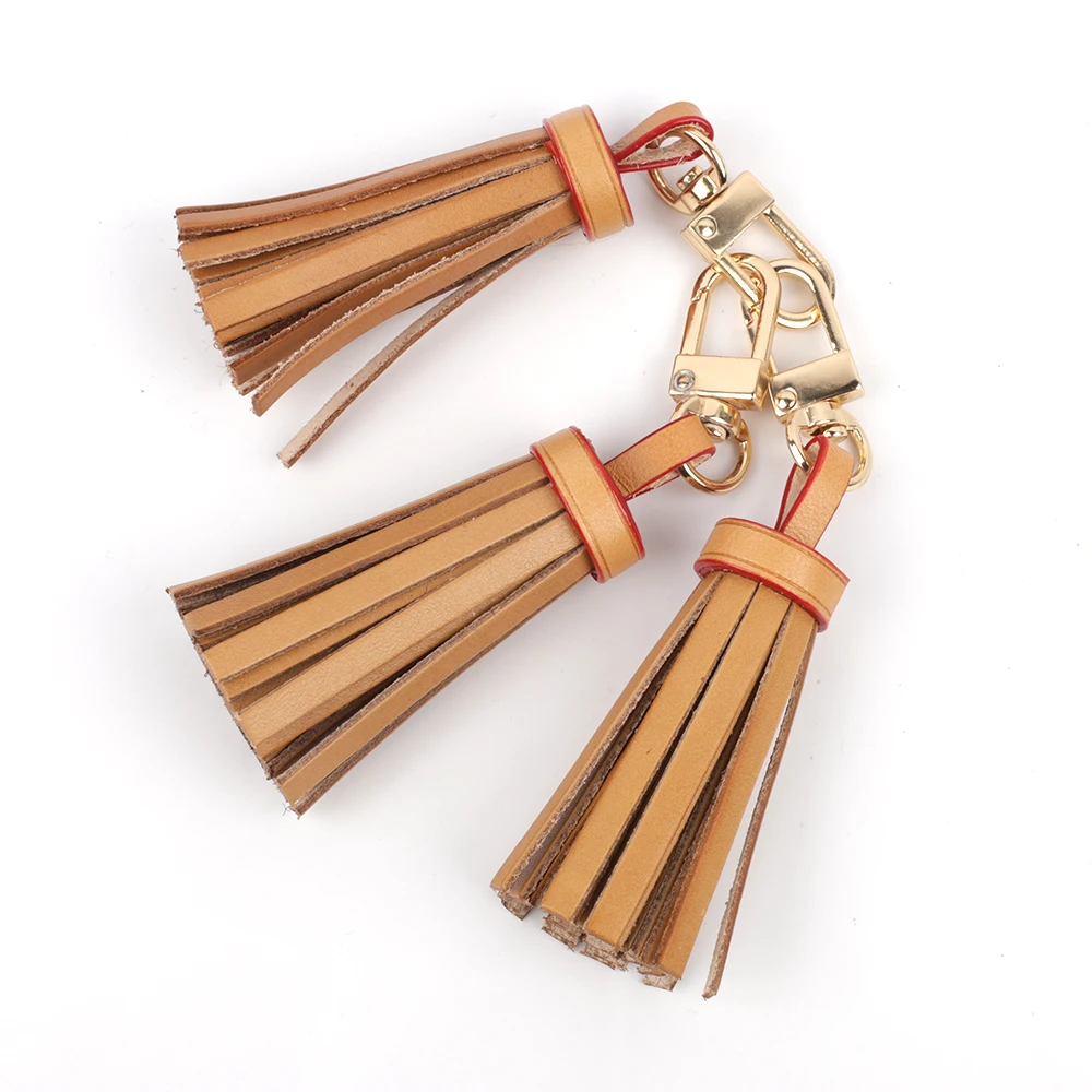 Tanned Leather Tassel Mini Tassel Bag Charm For Women Handbags Clutch Pouch Purse Key Chain Ring Accessories