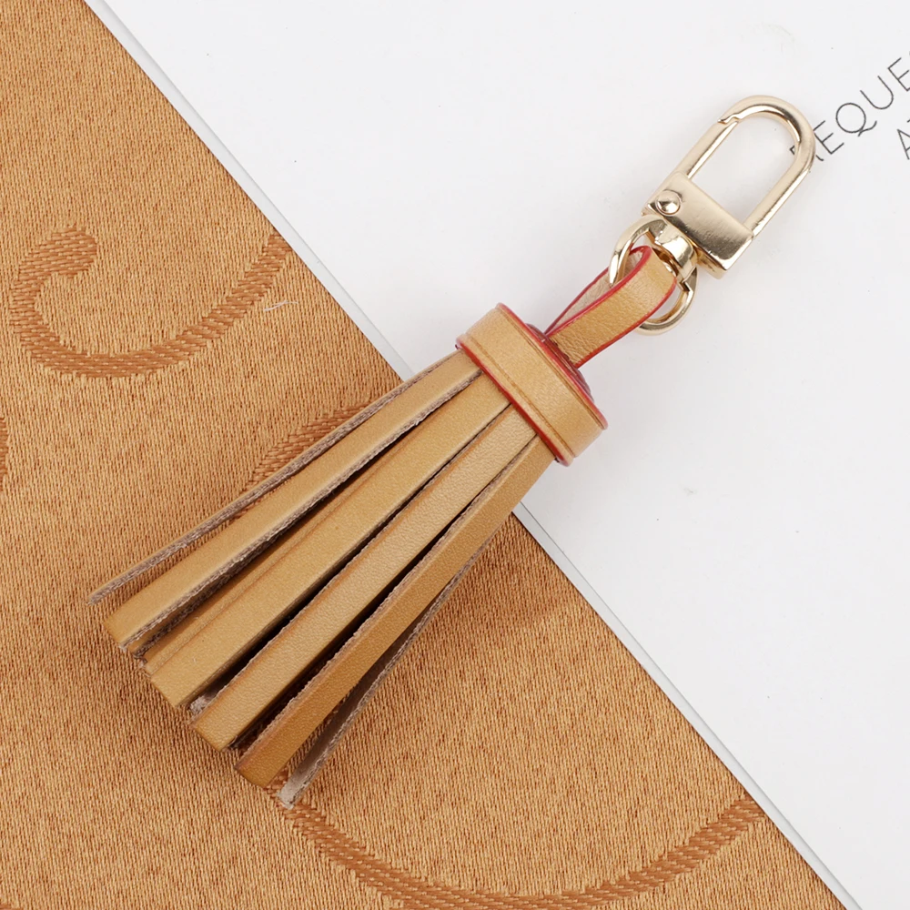 Tanned Leather Tassel Mini Tassel Bag Charm For Women Handbags Clutch Pouch Purse Key Chain Ring Accessories