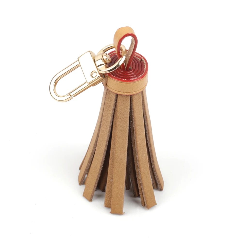 Tanned Leather Tassel Mini Tassel Bag Charm For Women Handbags Clutch Pouch Purse Key Chain Ring Accessories