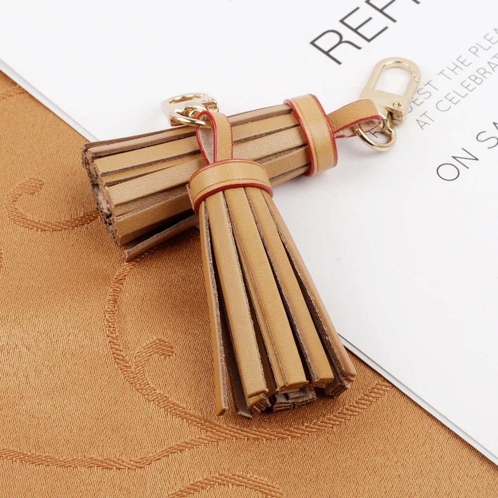 Tanned Leather Tassel Mini Tassel Bag Charm For Women Handbags Clutch Pouch Purse Key Chain Ring Accessories