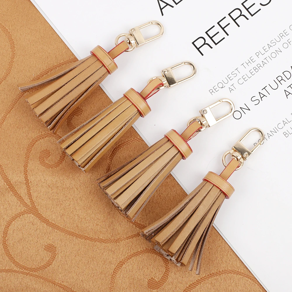 Tanned Leather Tassel Mini Tassel Bag Charm For Women Handbags Clutch Pouch Purse Key Chain Ring Accessories