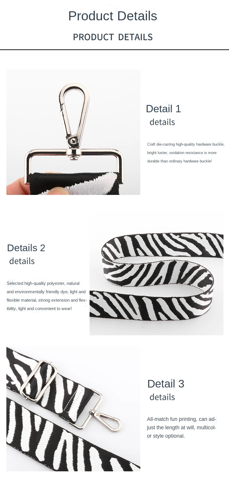 SUZAOZHE Ladies Zebra Print Shoulder Strap Waist Bag Canvas Bag Shoulder Crossbody Bag DIY Adjustable Accessory Bag