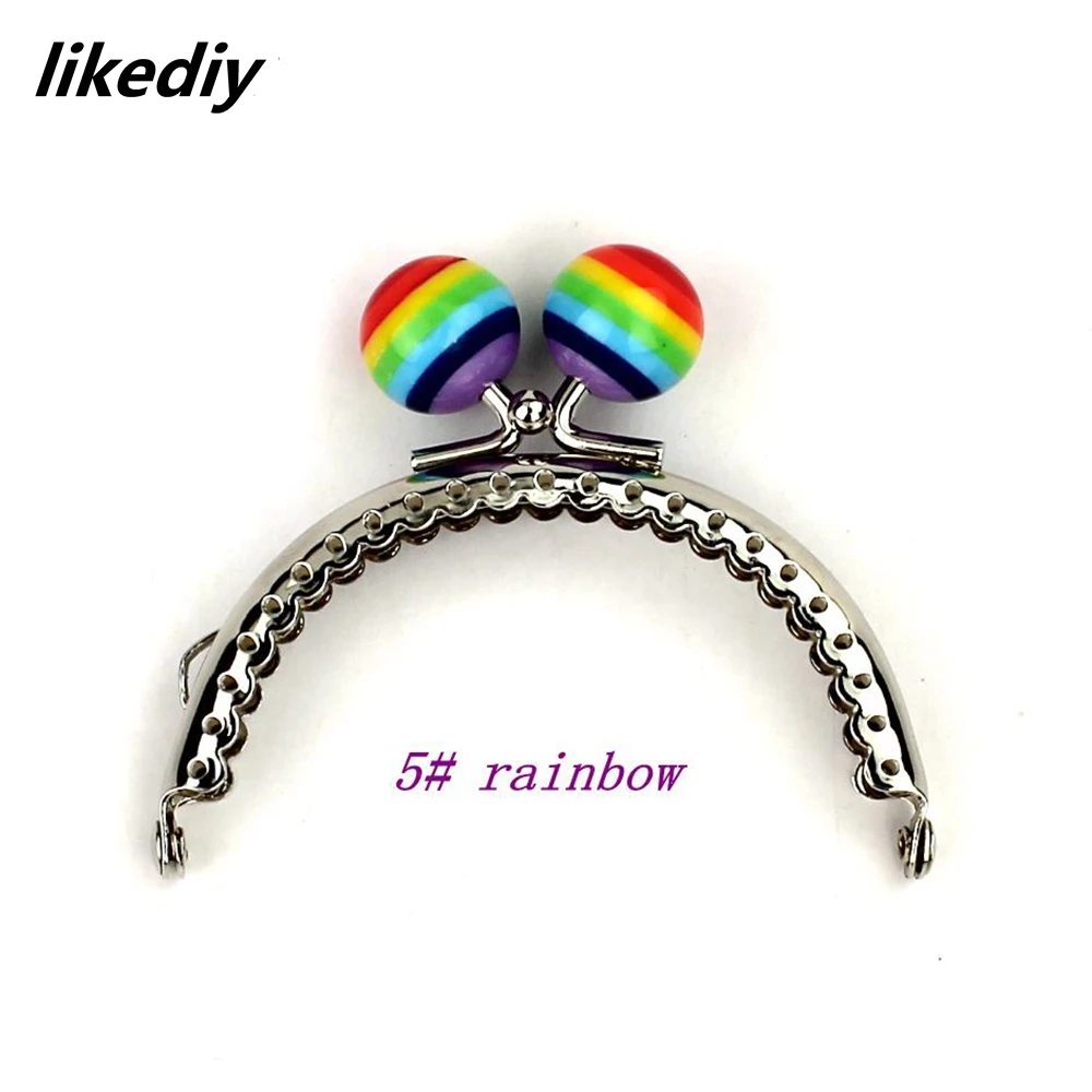 1 Piece 8.5 CM Stripe Lollipop Bead Metal Purse Frame Bright And Clean Semicircle Silver Kiss Clasp Bag Accessory