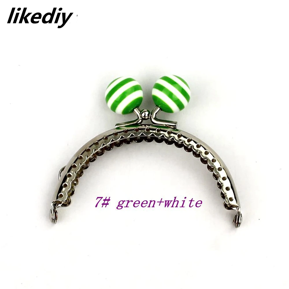 1 Piece 8.5 CM Stripe Lollipop Bead Metal Purse Frame Bright And Clean Semicircle Silver Kiss Clasp Bag Accessory