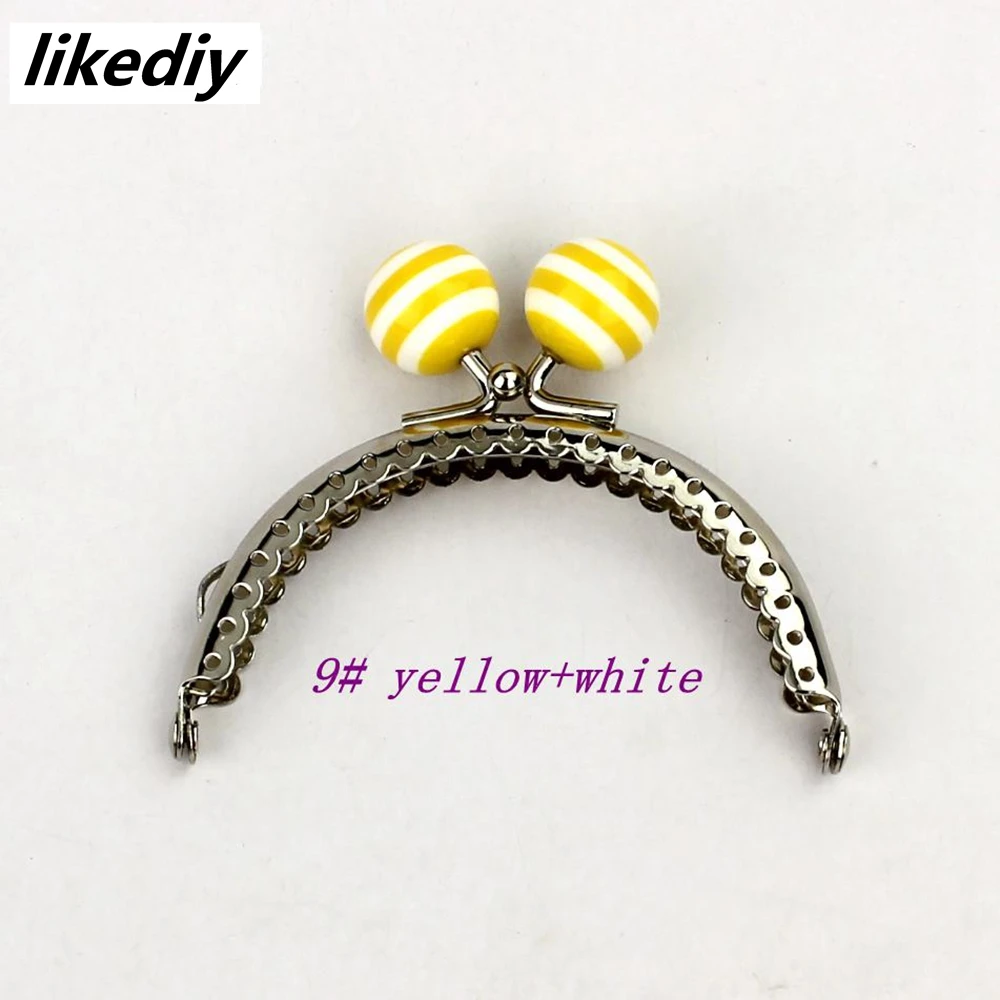 1 Piece 8.5 CM Stripe Lollipop Bead Metal Purse Frame Bright And Clean Semicircle Silver Kiss Clasp Bag Accessory