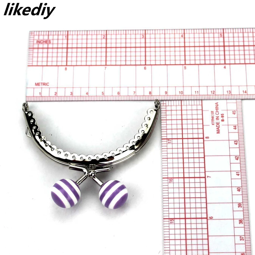 1 Piece 8.5 CM Stripe Lollipop Bead Metal Purse Frame Bright And Clean Semicircle Silver Kiss Clasp Bag Accessory