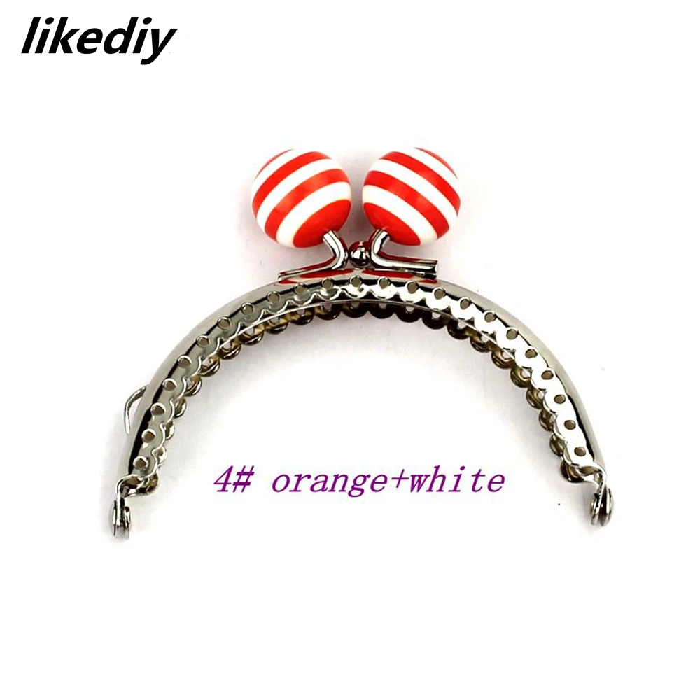 1 Piece 8.5 CM Stripe Lollipop Bead Metal Purse Frame Bright And Clean Semicircle Silver Kiss Clasp Bag Accessory